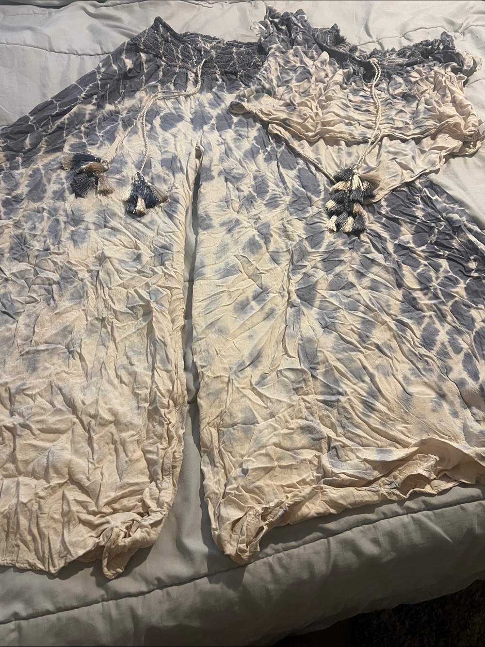 Tie-Dye Crinkle Boho Top and Bottom with Tassel Detail
